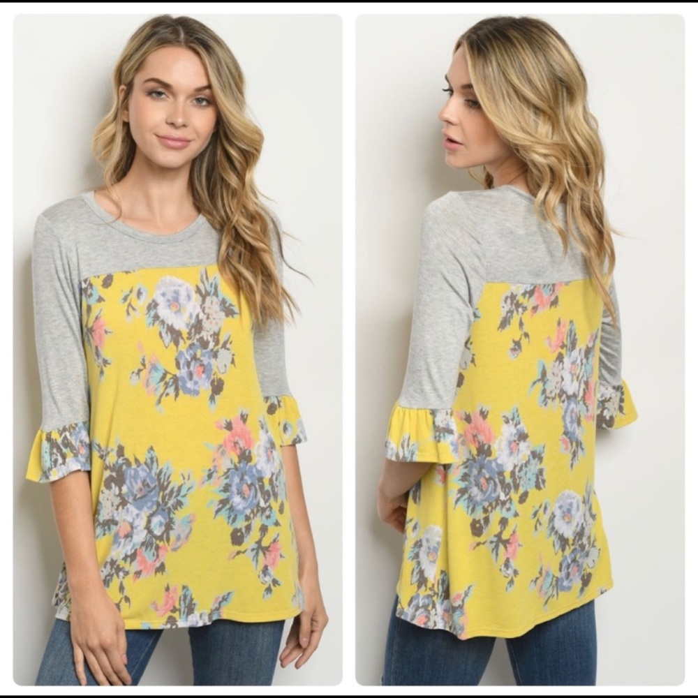 Women’s Gray/Yellow Floral Top